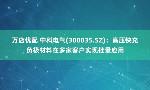 万店优配 中科电气(300035.SZ)：高压快充负极材料在多家客户实现批量应用